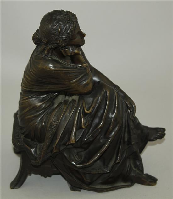 Pierre-Alexandre Schoenewerk (French, 1820-1885). A patinated bronze model of a seated classical female, 9in.